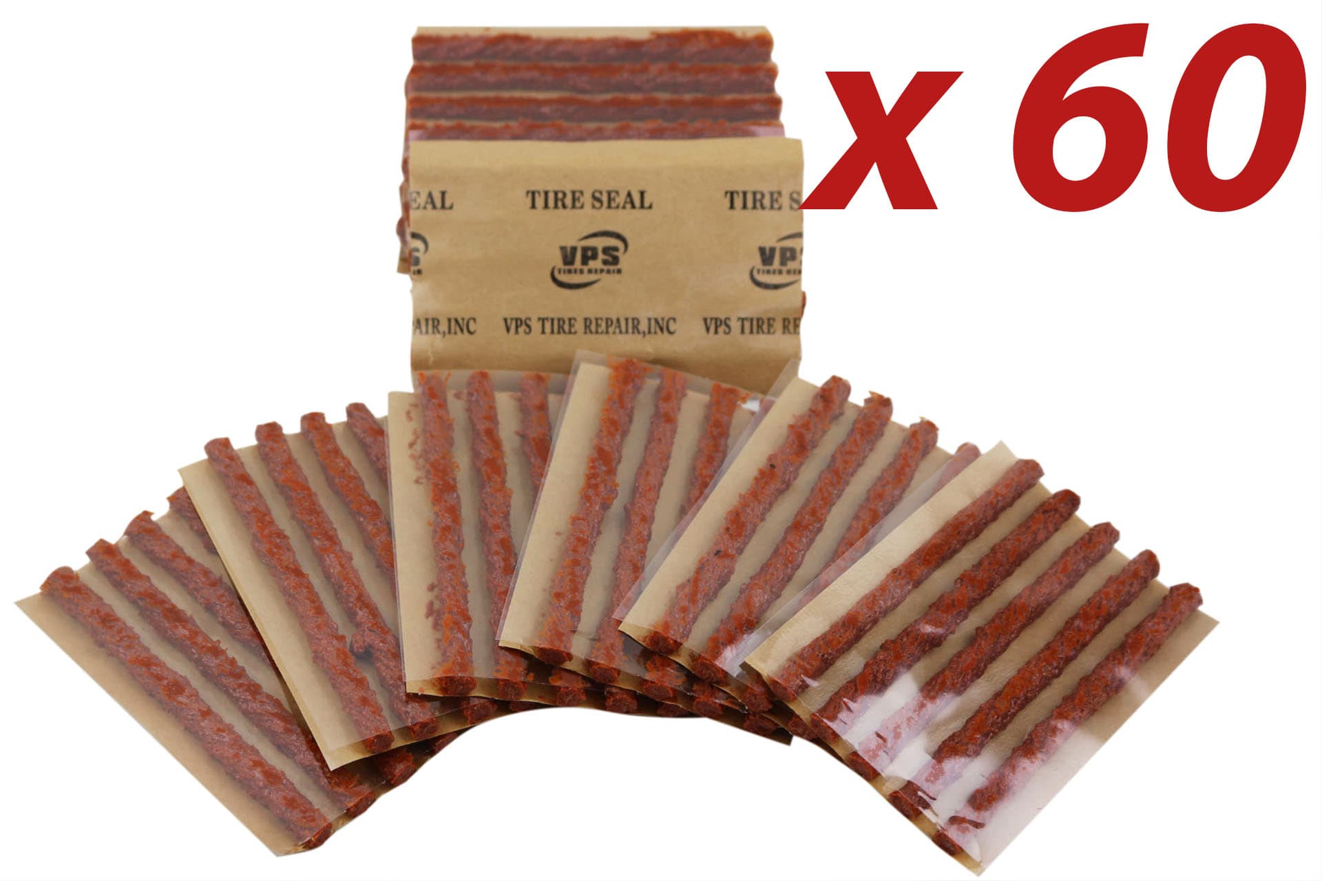 Комплект вулканизиращи фитили за поправка на гуми, 6мм х 100мм, Кафяв, 60 броя