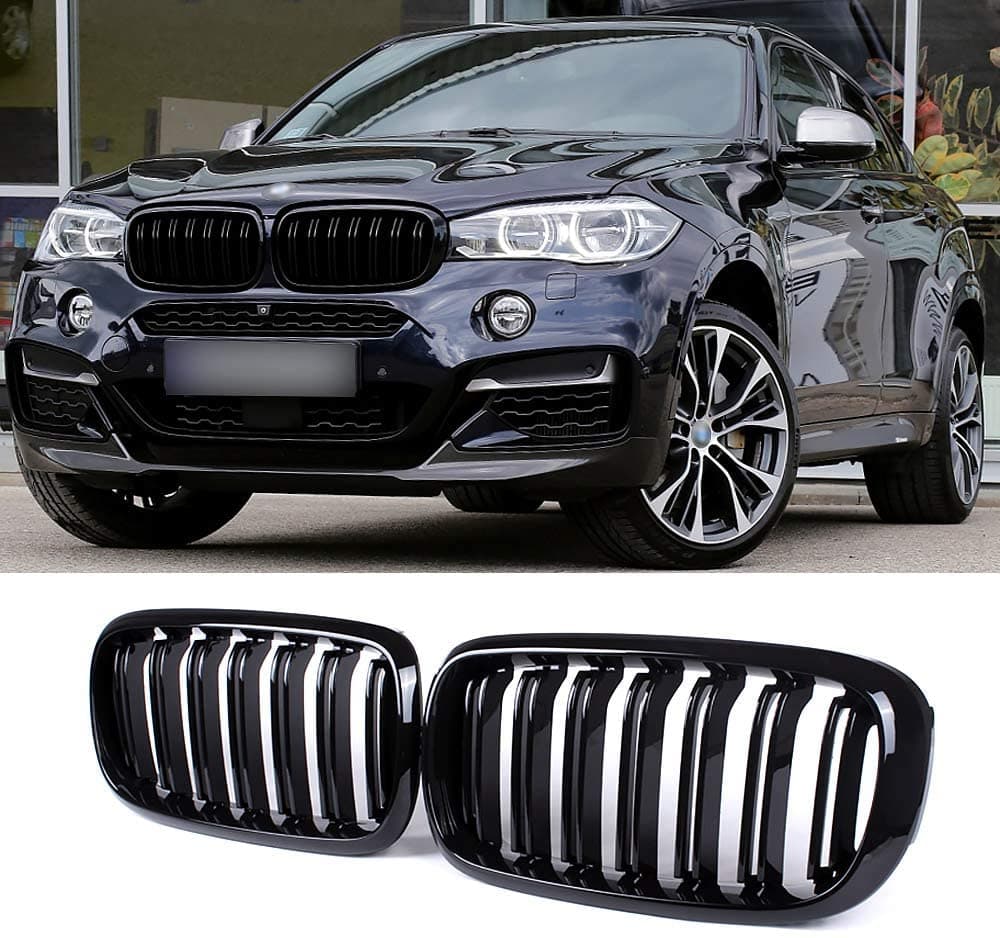 Решетки Бъбреци Двойни за BMW X5 F15 X6 F16 2013-2018 Черен Гланц