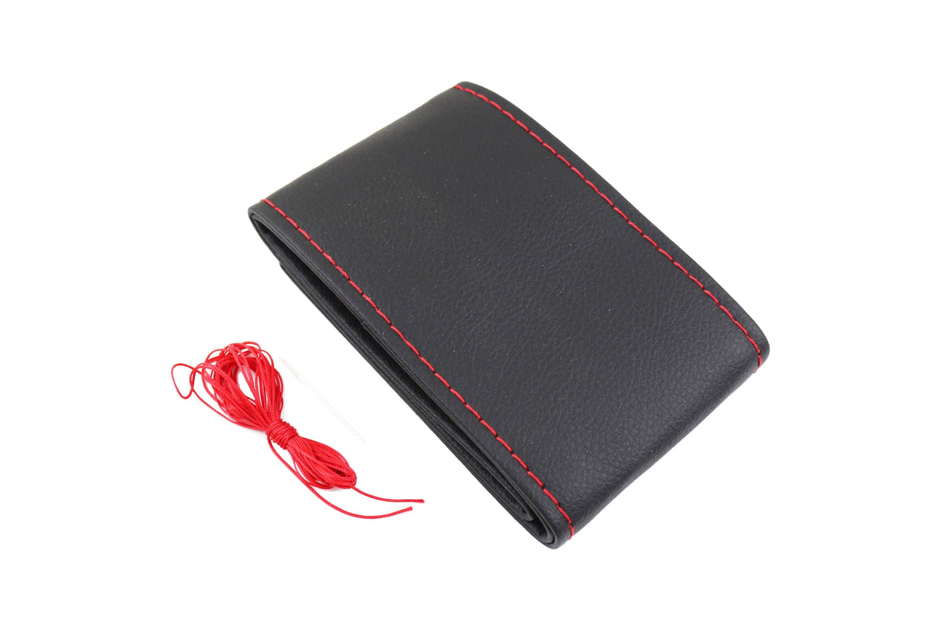 Калъф за волан шиещ, черна еко кожа - с червен шев