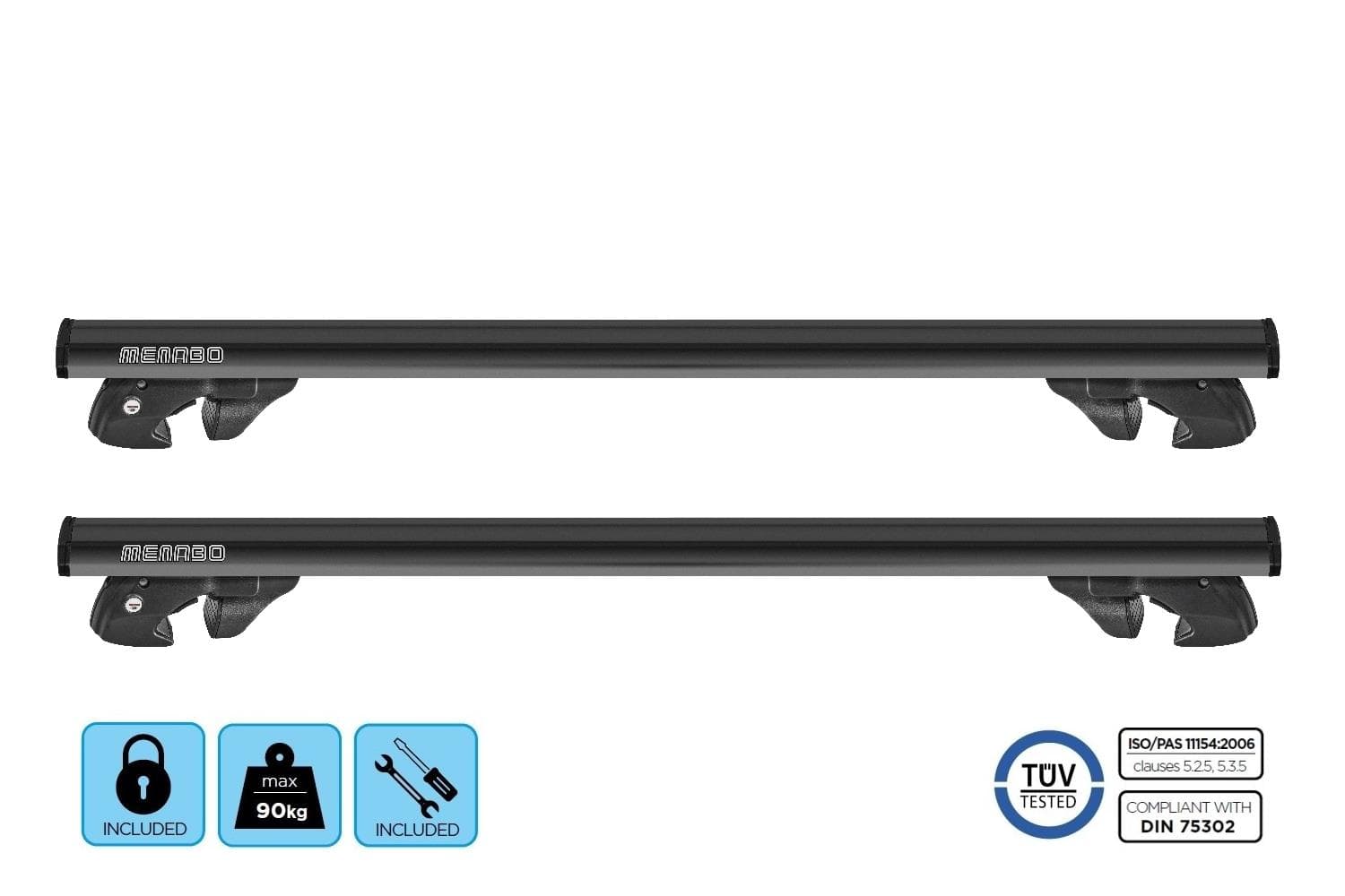 Алуминиеви Аеродинамични греди MENABO Jackson Black XL за стандартен рейлинг