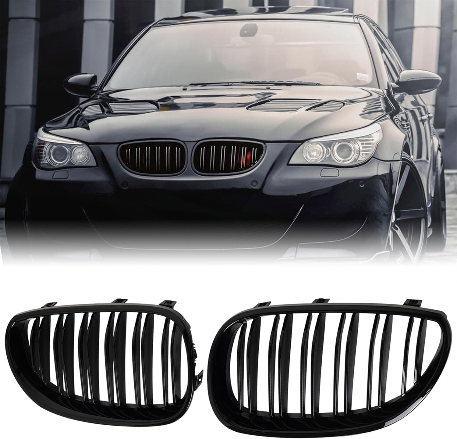 Решетки Бъбреци BMW 5 серия E60 E61 Двойни Черен Гланц