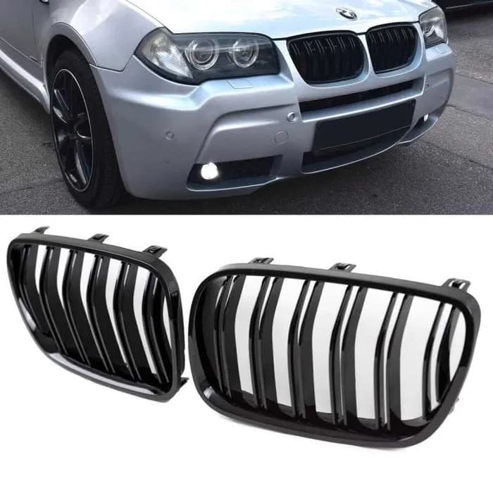 Решетки Бъбреци Двойни Черен Гланц за BMW X3 E83 2007 - 2010